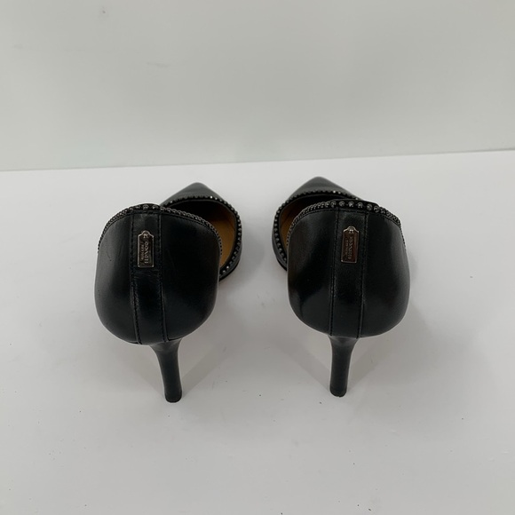 Coach Blossom d'orsay pumps black leather beaded trim kitten heel semi matte 10 - Picture 6 of 7